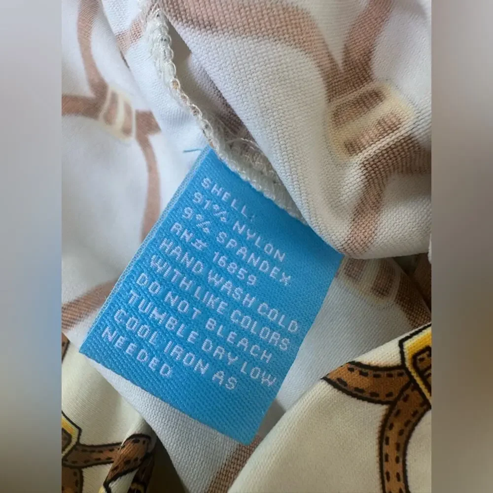 J. McLaughlin Cream and Brown Belt Pattern Pants Catalina Cloth Size Medium EUC